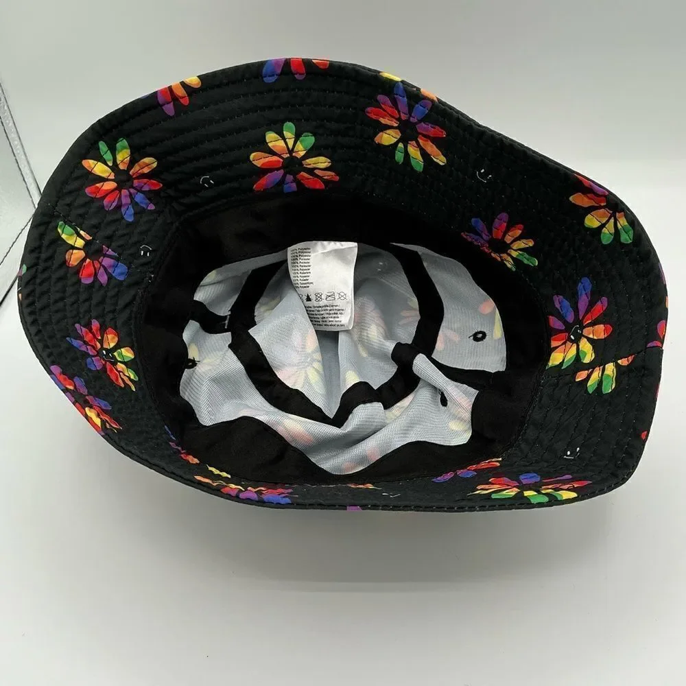 Claire’s Colorful Floral Black Bucket Hat NWT